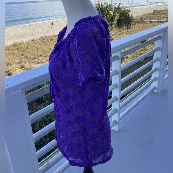 Purple Chico’s embroidered semi-sheer top - Picture 3 of 9
